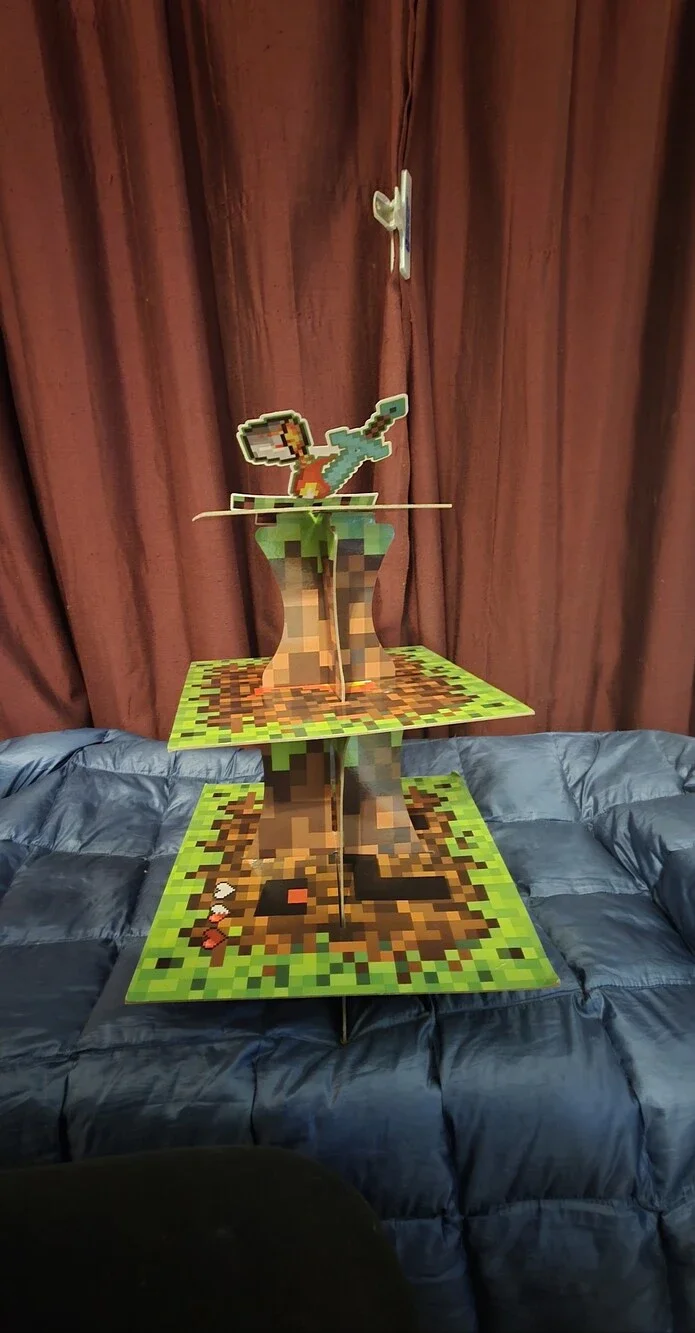 Minecraft Birthday Party Supplies. Gently Used. Banner And Cupcake Tower
